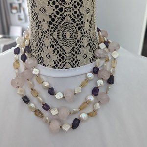 3 strand mother pearl and semi-precious stone bead necklace